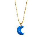 Enamel Moon w/Diamond Pendant Necklace - Sky Blue