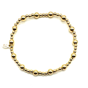 Gold Beaded Mixed Rounds Stretch Bracelet - Single