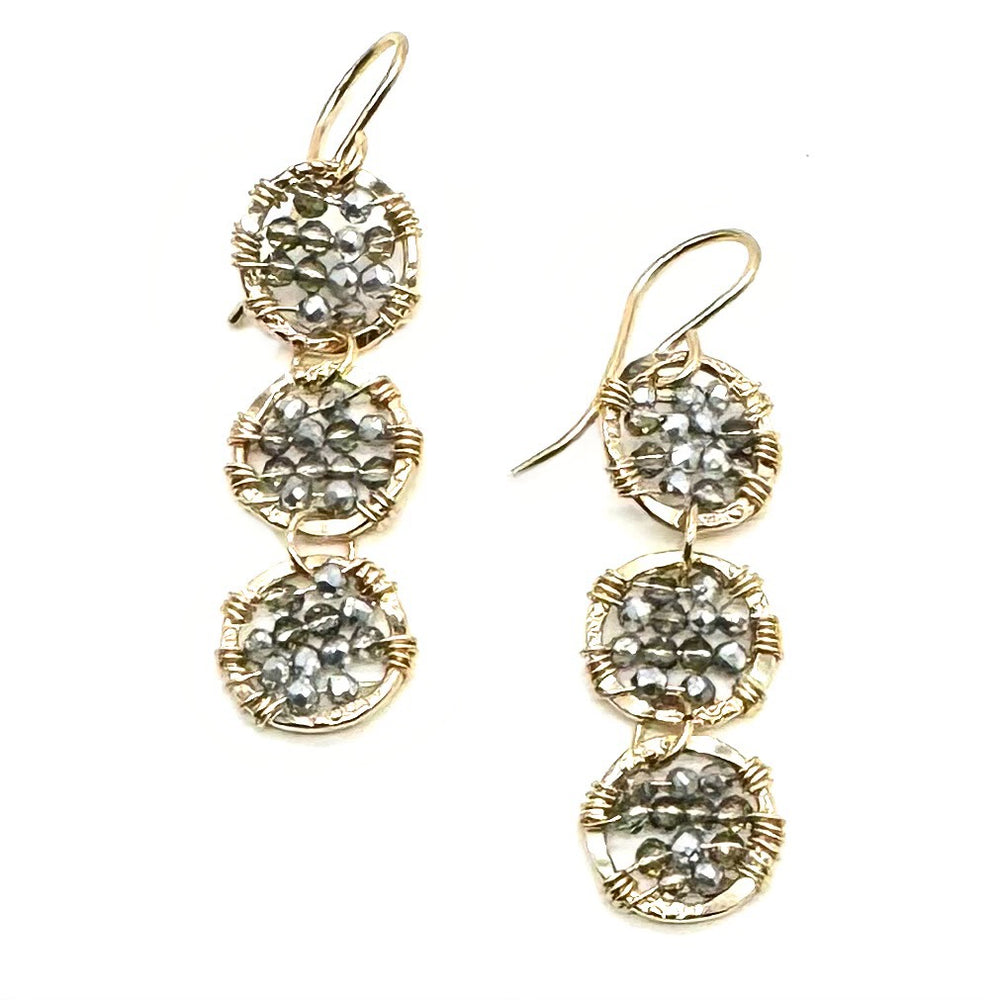 Beaded Trio of Gold Hammered Circle Earrings