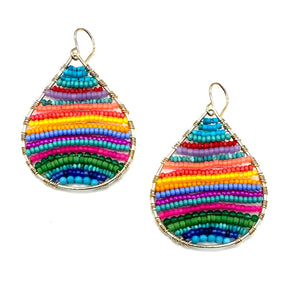 Gold Teardrop Earrings in Bold Rainbow, Medium