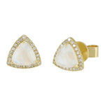 14K Gold Diamond + Moonstone Triangle Studs