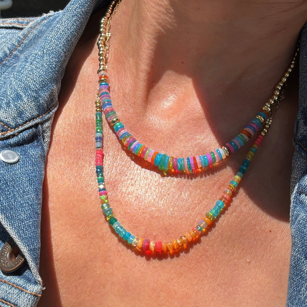 Rainbow Opals + Gold Filled Chain Necklace - 18.75”