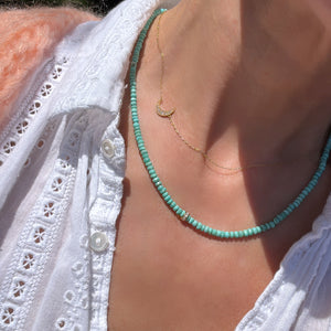 14K Gold + Diamond Rondelle Turquoise Necklace - 17"