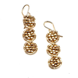 Beaded Trio of Gold Hammered Circles Earrings