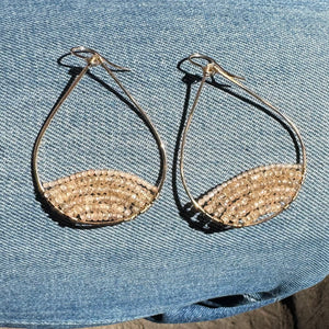 Gold Semi-Beaded Teardrop Earrings in Zircon, Large