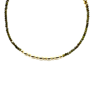 Triple Wrap Bracelet - Olive Zircon + Gold Filled Rondelles