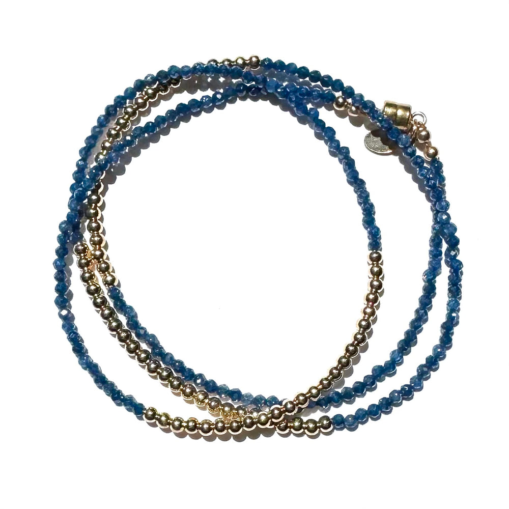 Triple Wrap Bracelet - Denim Blue Goldstone