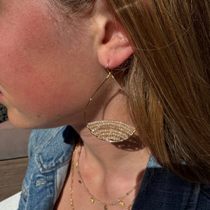 Gold Semi-Beaded Teardrop Earrings in Zircon, Large