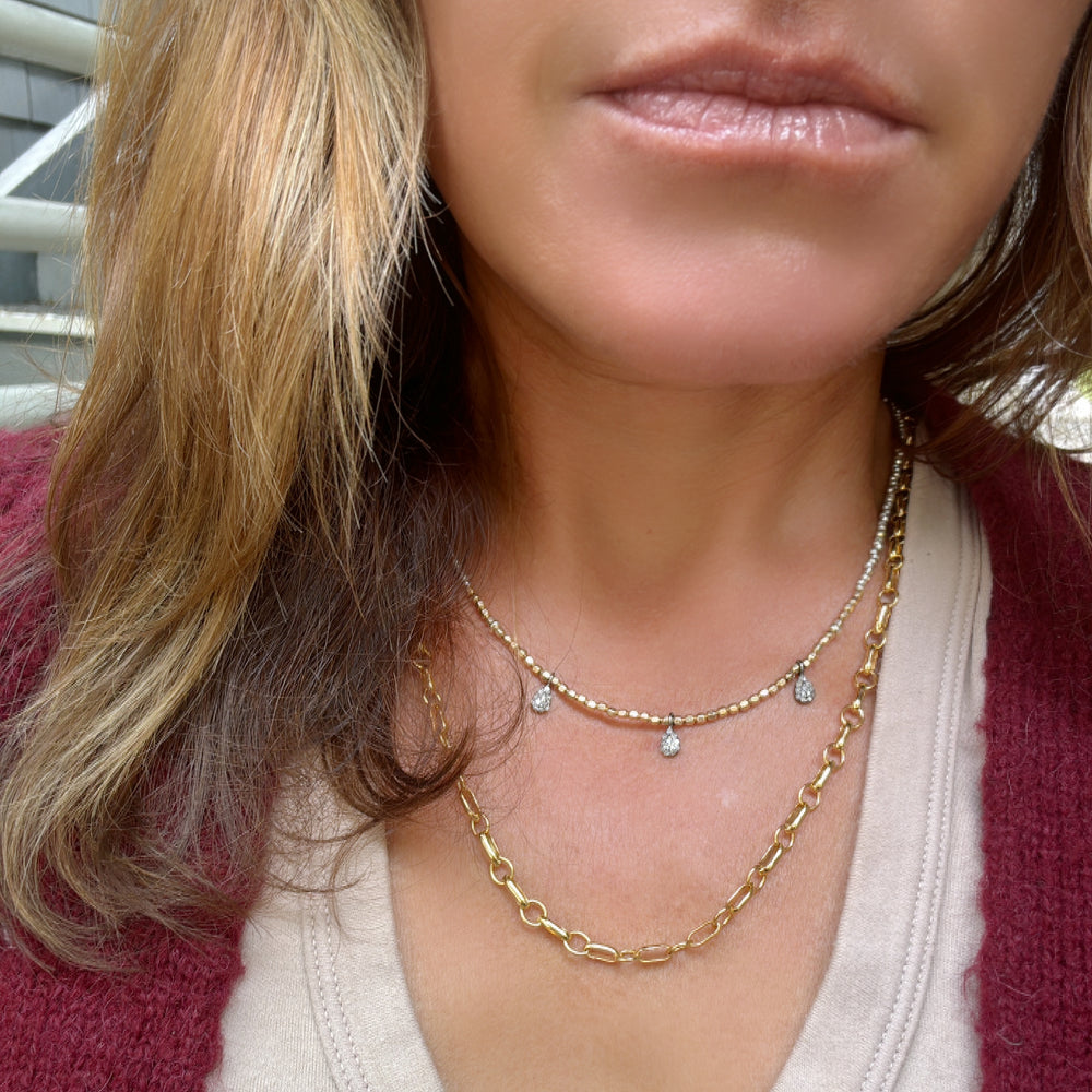 Gold + Silver Diamond Drop Necklace - 17”