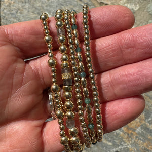 Gold Beaded Mixed Rounds Stretch Bracelet - Single