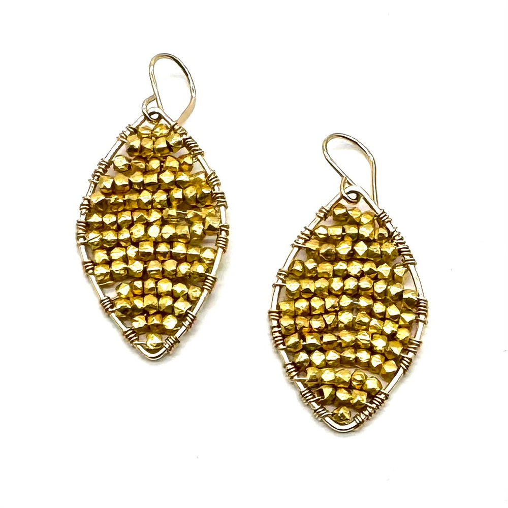 Gold Marquise Earrings in Gold Nuggets, Medium