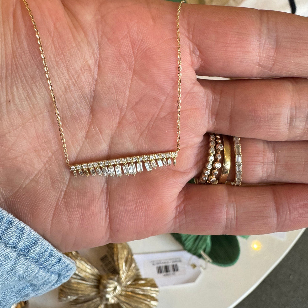 14K Gold + Diamond Baguette Bar Necklace