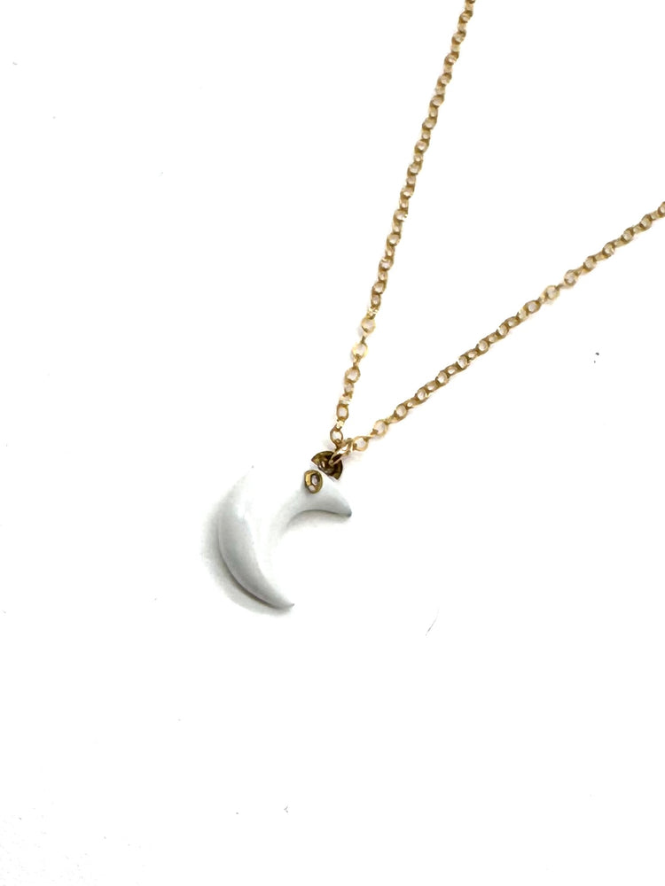 Moon w/Diamond Pendant Necklace - White