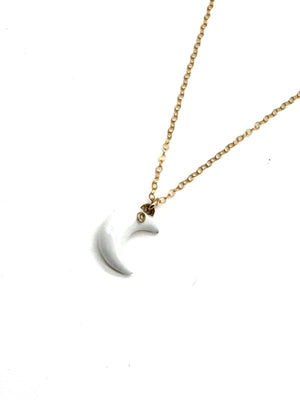 Moon w/Diamond Pendant Necklace - White