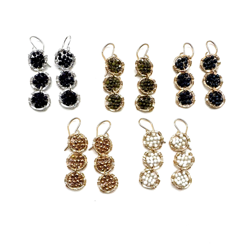 Beaded Trio of Gold Hammered Circles Earrings