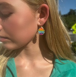 Gold Teardrop Earrings in Bright Rainbow, Small