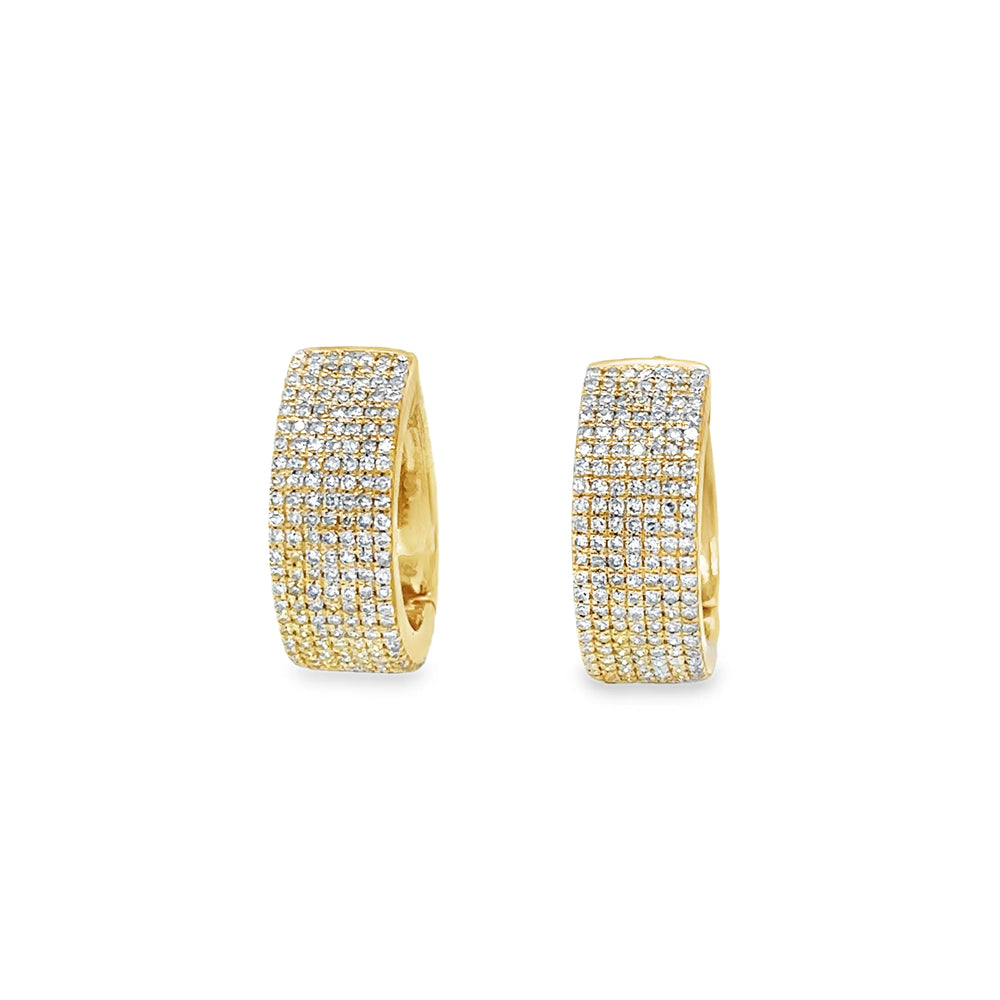 14K Gold Diamond Wide Hoop Earrings- 16 mm