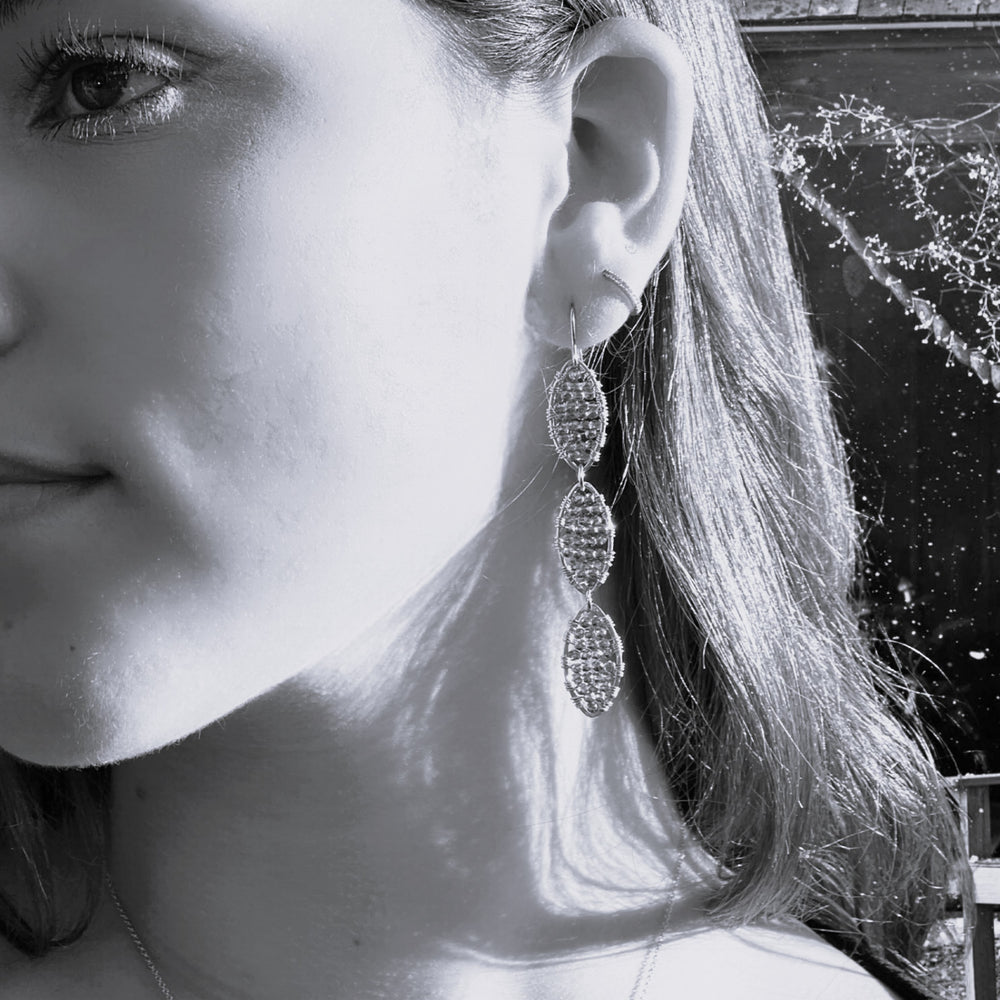 Gold Triple Marquise Dangling Earrings in Midnight