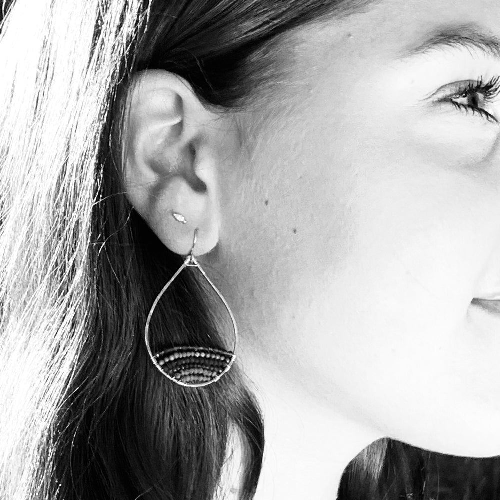 Gold Semi-Beaded Teardrop Earrings in Blue Lagoon, Medium