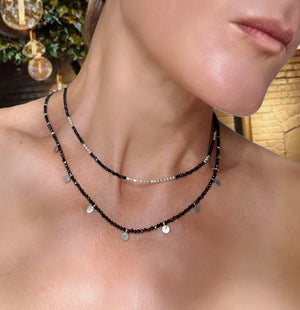 Layering Necklace - Midnight + Silver - 15"