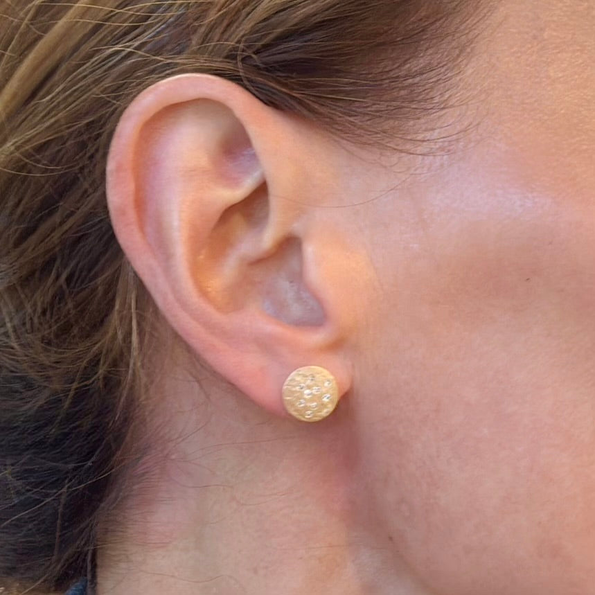 14K Gold Button + Diamond Earring