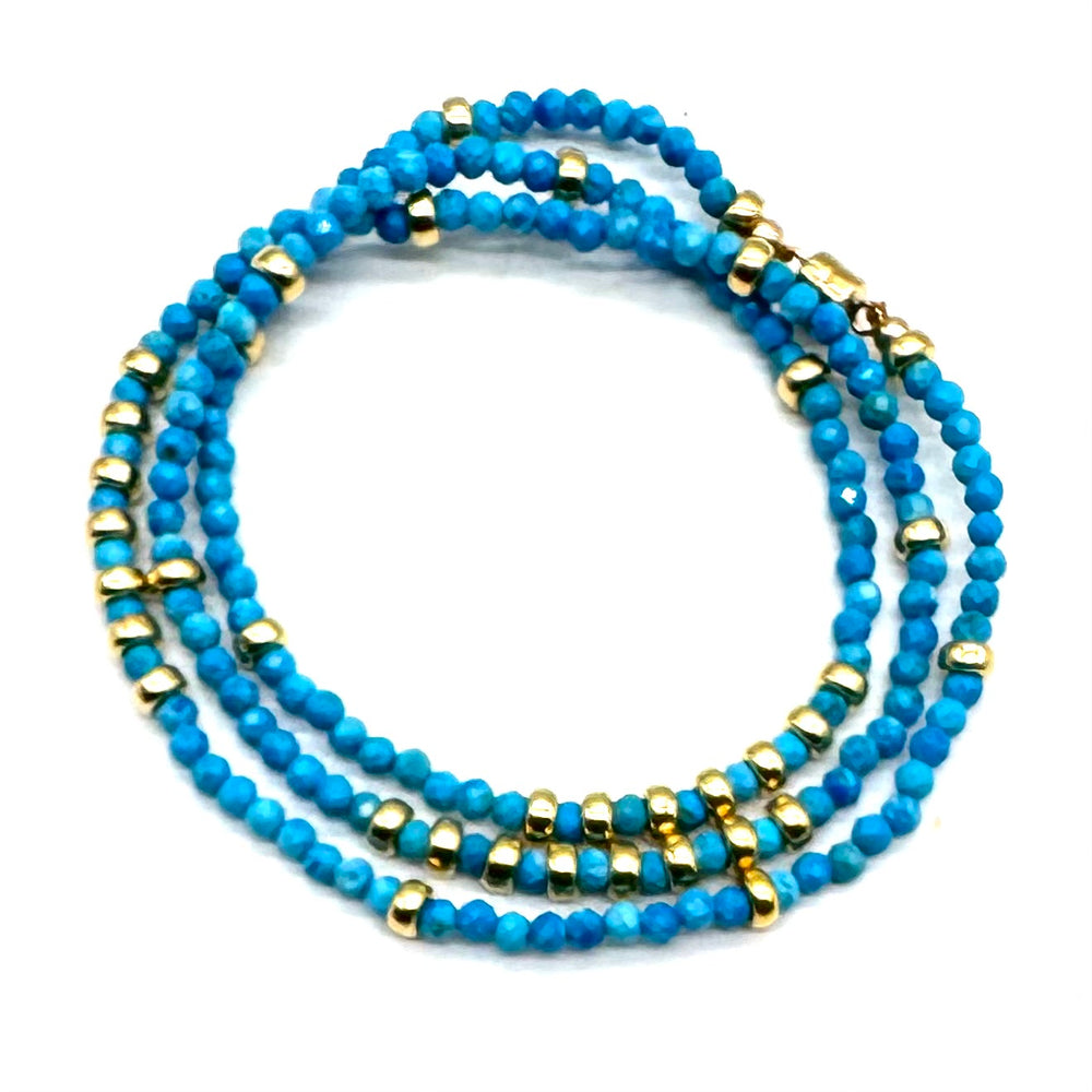 Triple Wrap Bracelet - Turquoise + Gold