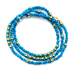 Triple Wrap Bracelet - Turquoise + Gold