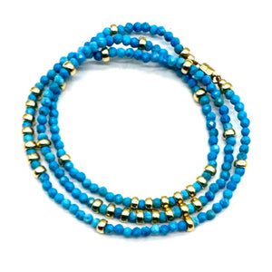 Triple Wrap Bracelet - Turquoise + Gold