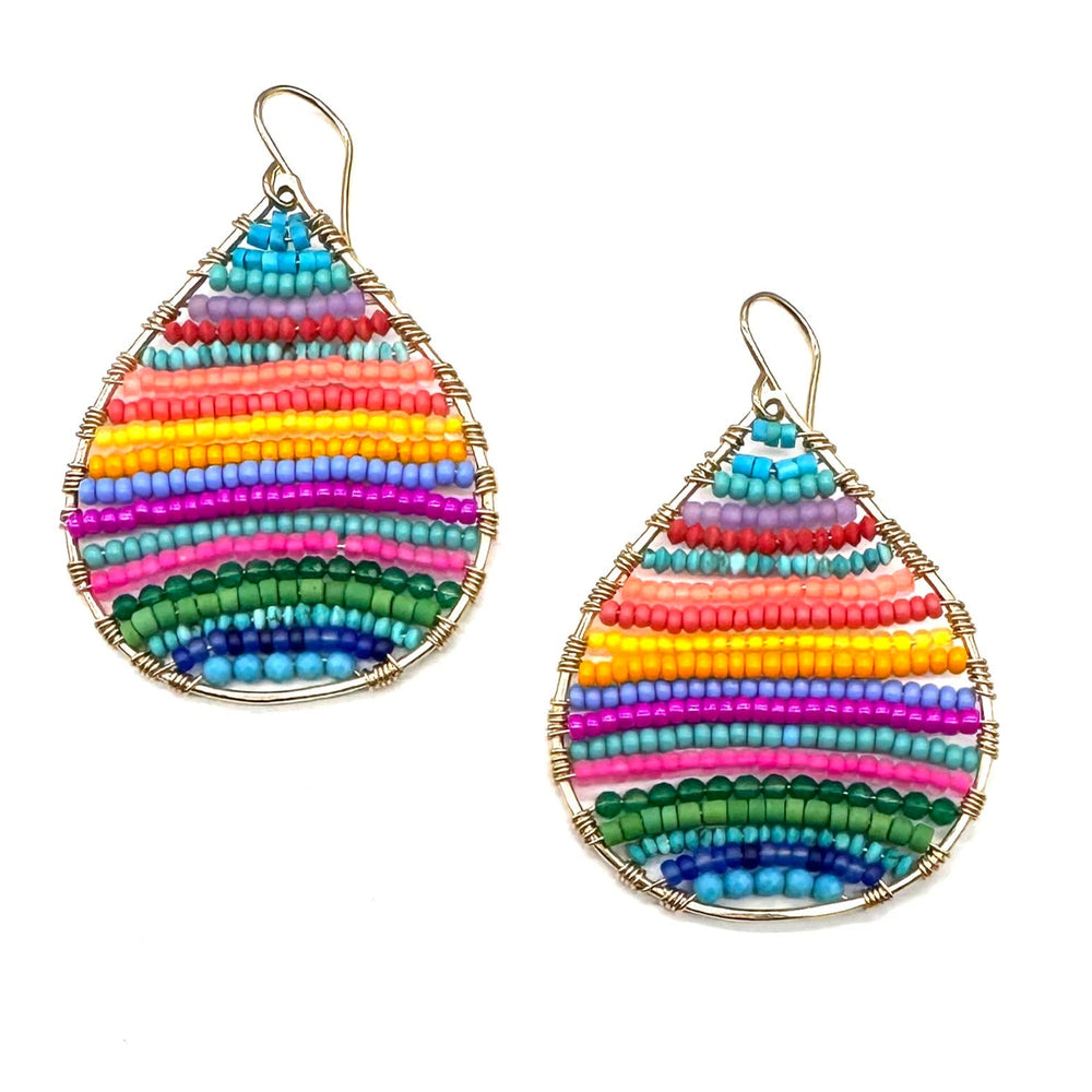 Gold Teardrop Earrings in Aloha Rainbow, Medium