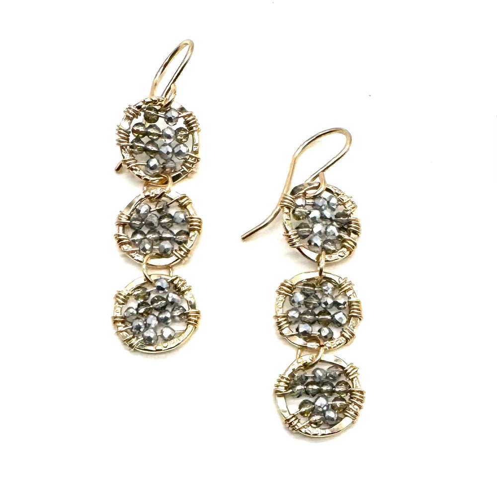 Beaded Trio of Gold Hammered Circle Earrings