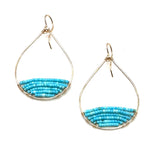 Gold Semi-Beaded Teardrop Earrings in Turquoise, Medium