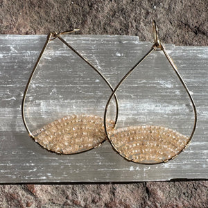 Gold Semi-Beaded Teardrop Earrings in Zircon, Large