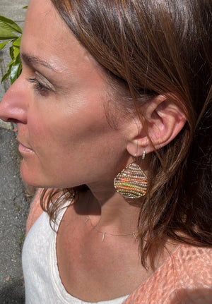 Gold Teardrop Earrings in Rain Forrest Technicolor, Medium