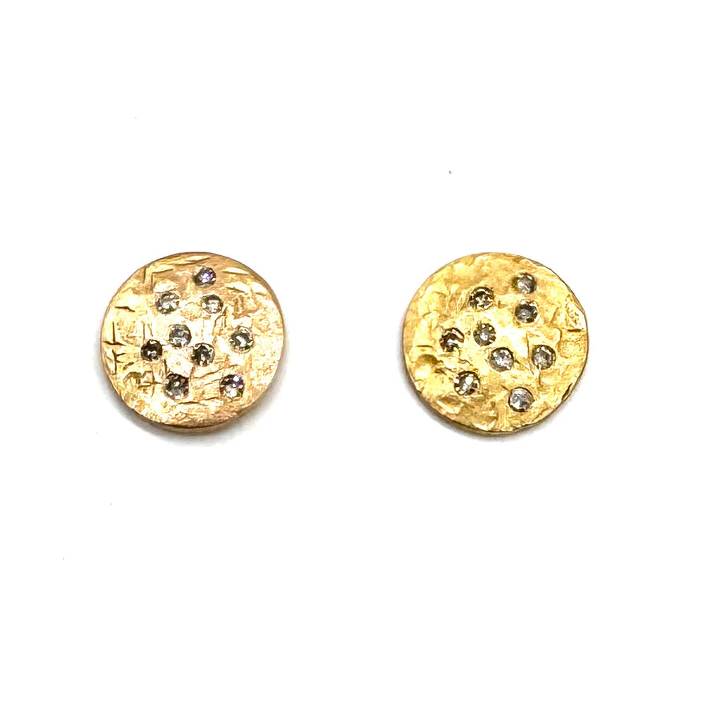 14K Gold Button + Diamond Earring
