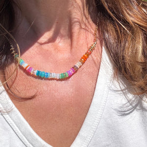 Opal Tyre + Gold Chain Necklace - 16"