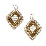 Gold Diamond Shape Earrings in White Gold Leaf, Medium