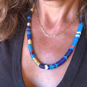 Chunky Vertebrae  Bead + Gold Necklace, 19- 21"