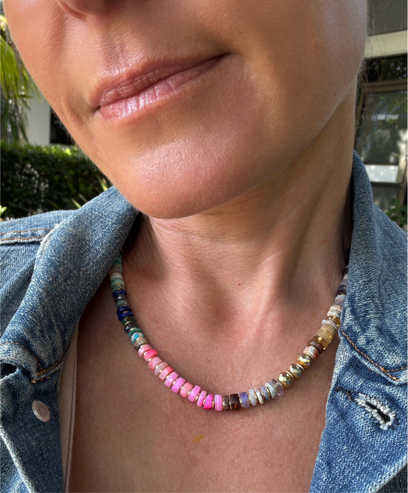 Multi-Colored Heishi Stone Necklace - 17"