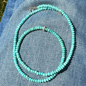14K Gold + Diamond Rondelle Turquoise Necklace - 17"