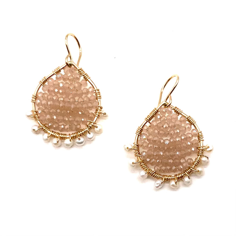 Gold Teardrop Earrings in Blush Pearl, Small