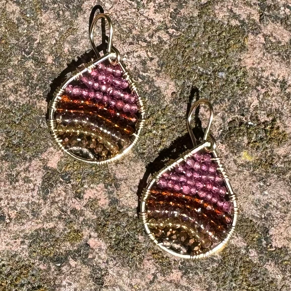 Gold Teardrop Earrings in Berry Blend, Small