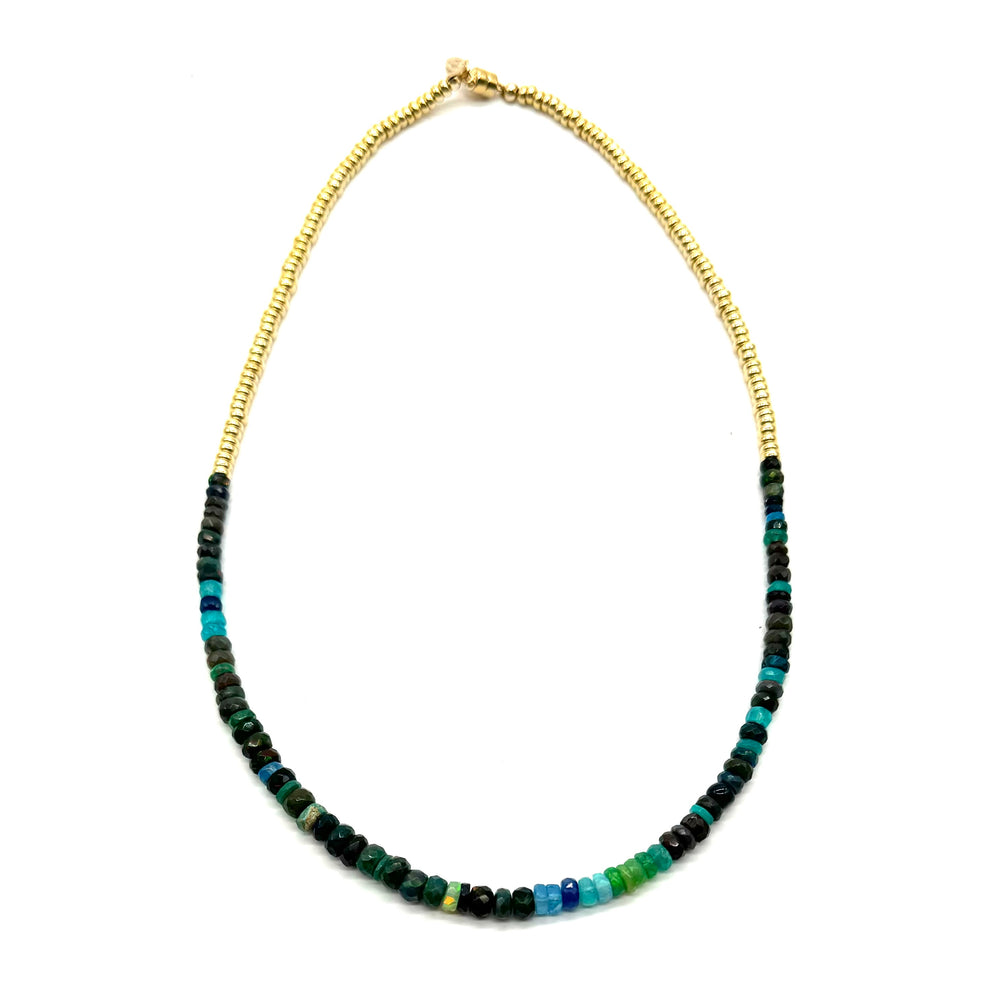 Ombre Black Opal with Gold Rondelle Necklace - 15.5"