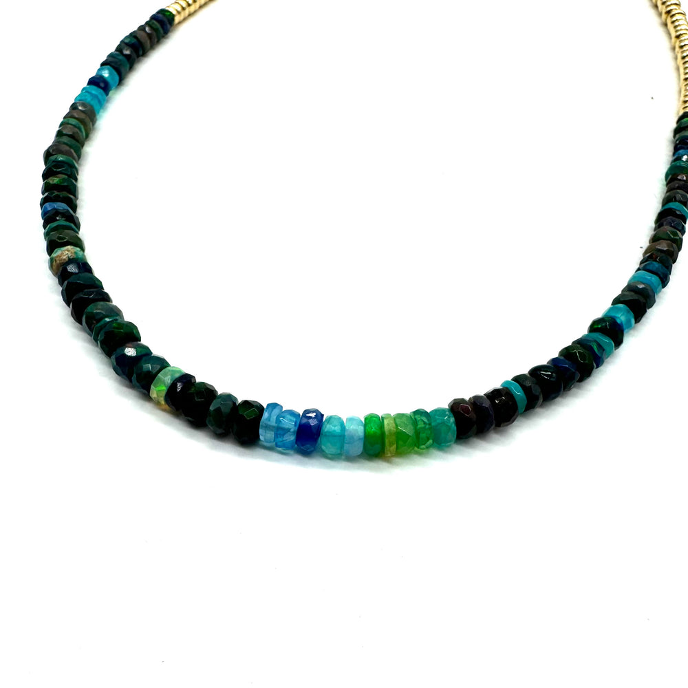 Ombre Black Opal with Gold Rondelle Necklace - 15.5"