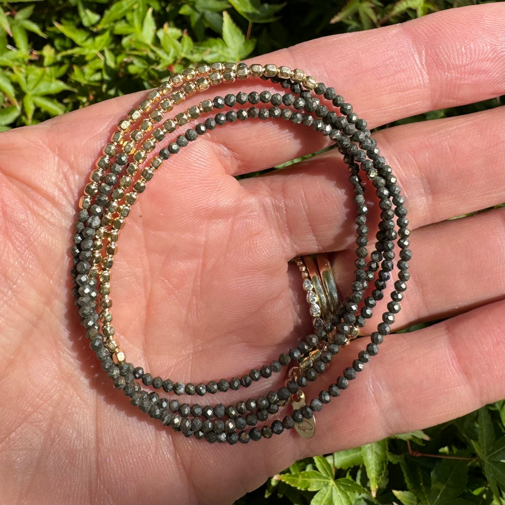 Quadruple Wrap Bracelet - Olive Pyrite