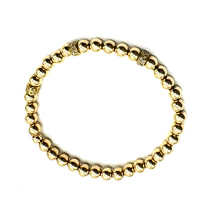 Gold Beaded Diamond Rondelle Stretch Bracelet - Single