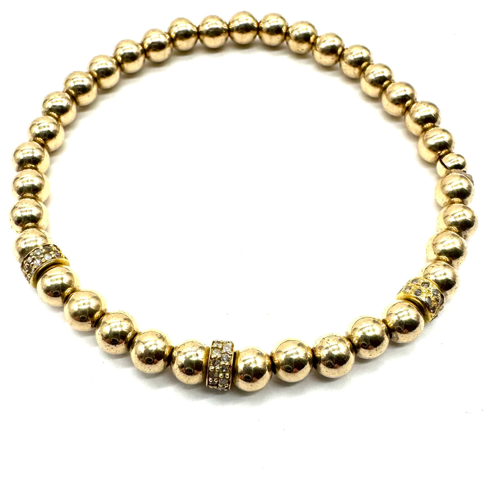 Gold Beaded Diamond Rondelle Stretch Bracelet - Single