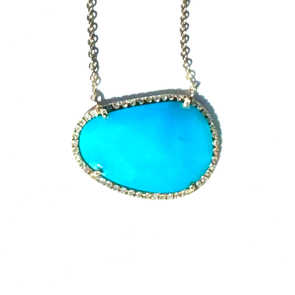 14K Gold + Diamond Turquoise Necklace