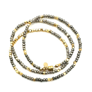 Triple Wrap Bracelet - Silver Pyrite + Gold Vermeil