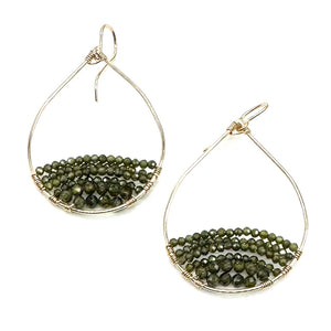 Gold Semi-Beaded Teardrop Earrings in Spruce, Medium