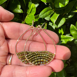 Gold Semi-Beaded Teardrop Earrings in Spruce, Medium